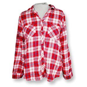 Shirt Plaid Lumberjack Flannel Relaxed Fit Cotton Red White